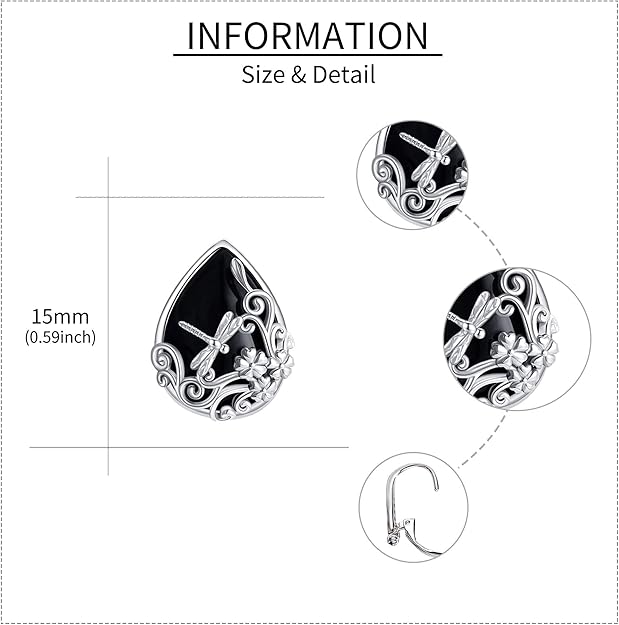 Black Onyx Earrings 925 Sterling Silver Black Onyx Dangle Drop Earrings Filigree Jewelry Gift for Women Girls