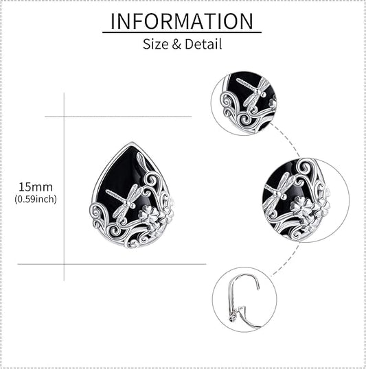 Black Onyx Earrings 925 Sterling Silver Black Onyx Dangle Drop Earrings Filigree Jewelry Gift for Women Girls